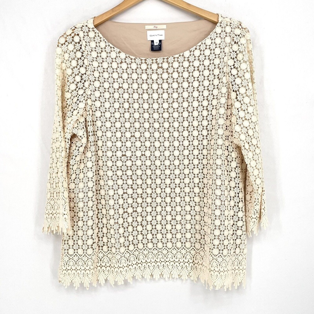 GANT Rugger Lazy Top Cotton Blouse Tunic Designer Luxury Size UK42 USA L Beige